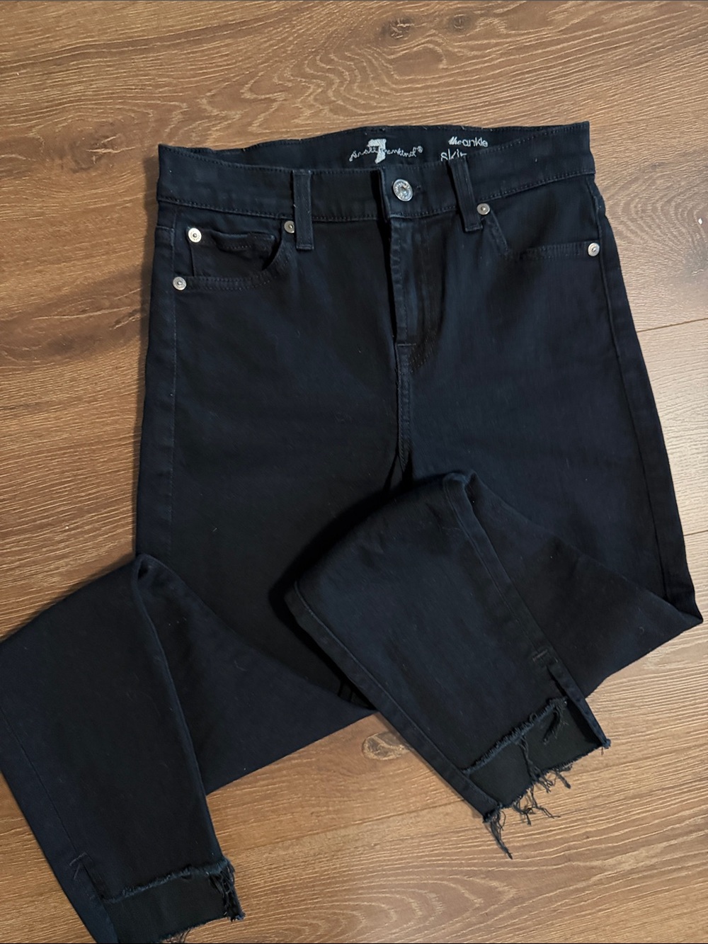 7 For All Mankind Black High-Rise Cropped Skinny Jeans